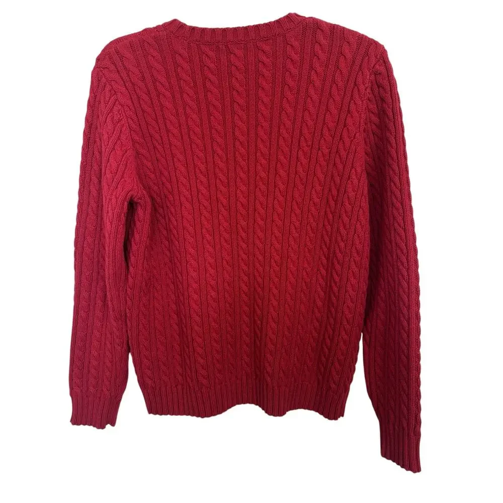 Y2K Lauren Ralph Lauren Red Cable Knit Crewneck Sweater Crest Small Australia